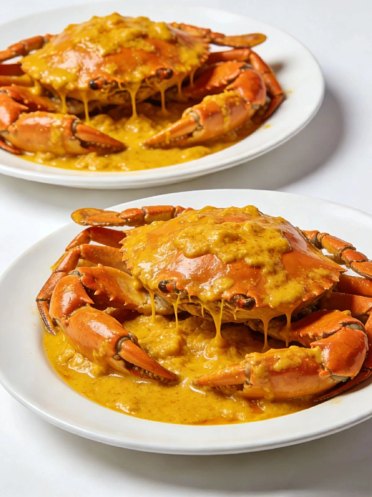 Crab At Bay Salted Egg Yolk Crabs glistening with velvety golden sauce and curry leaves