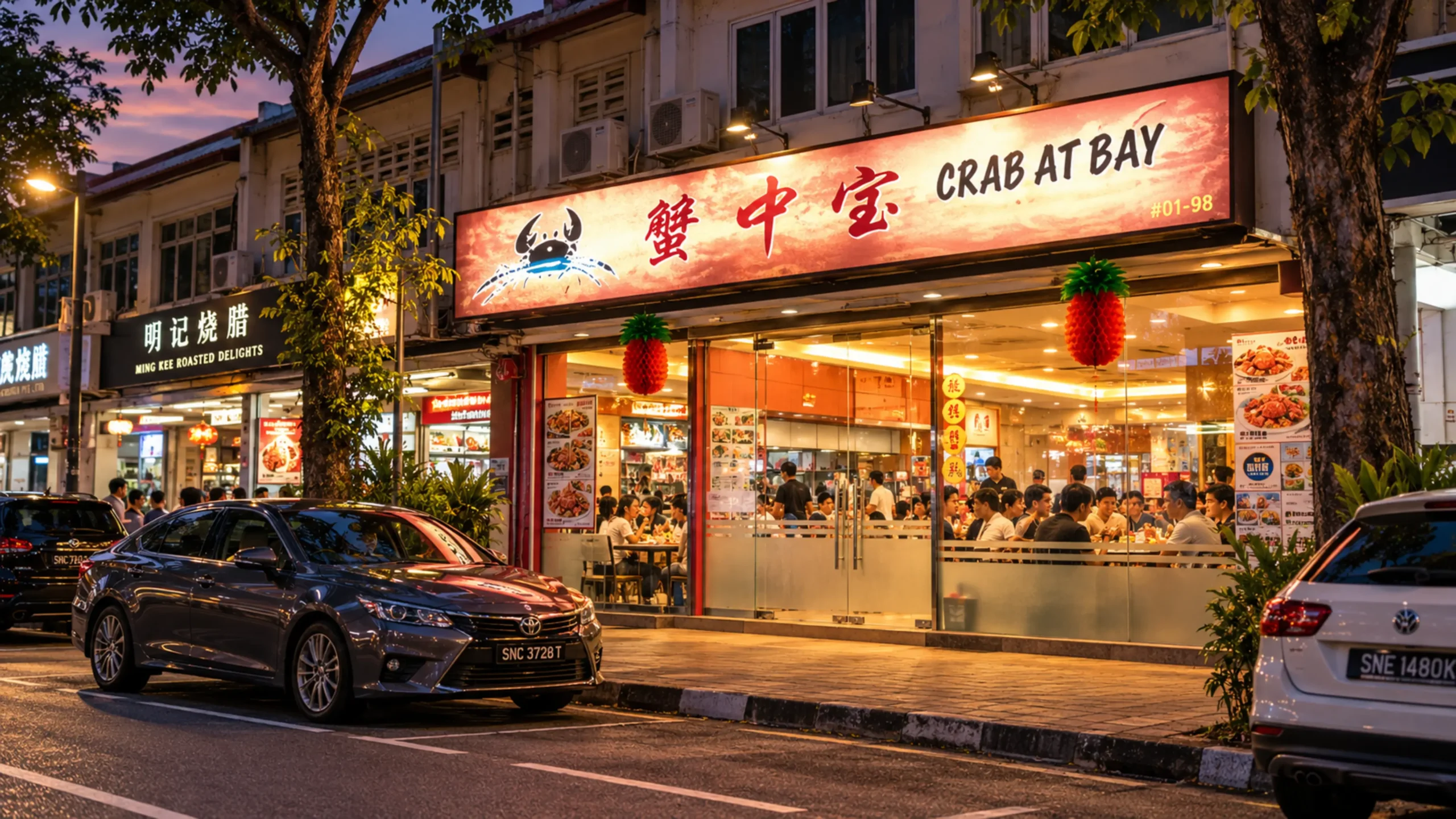 Crab At Bay Seafood Restaurant under the evening moon on MacPherson Road Singapore