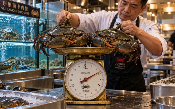Singapore Seafood Chef Weighing Giant Crabs